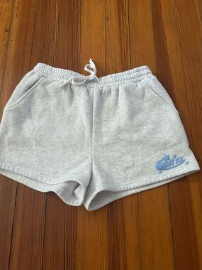 White Fox Boutique Heather Gray Sweat Shorts with Light Blue Logo